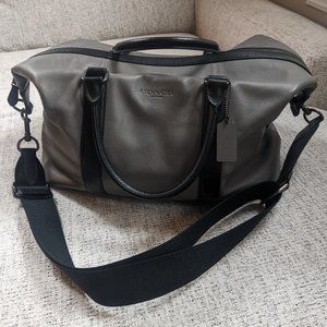 Men's Coach Gray + Black Leather Voyager Duffel Bag